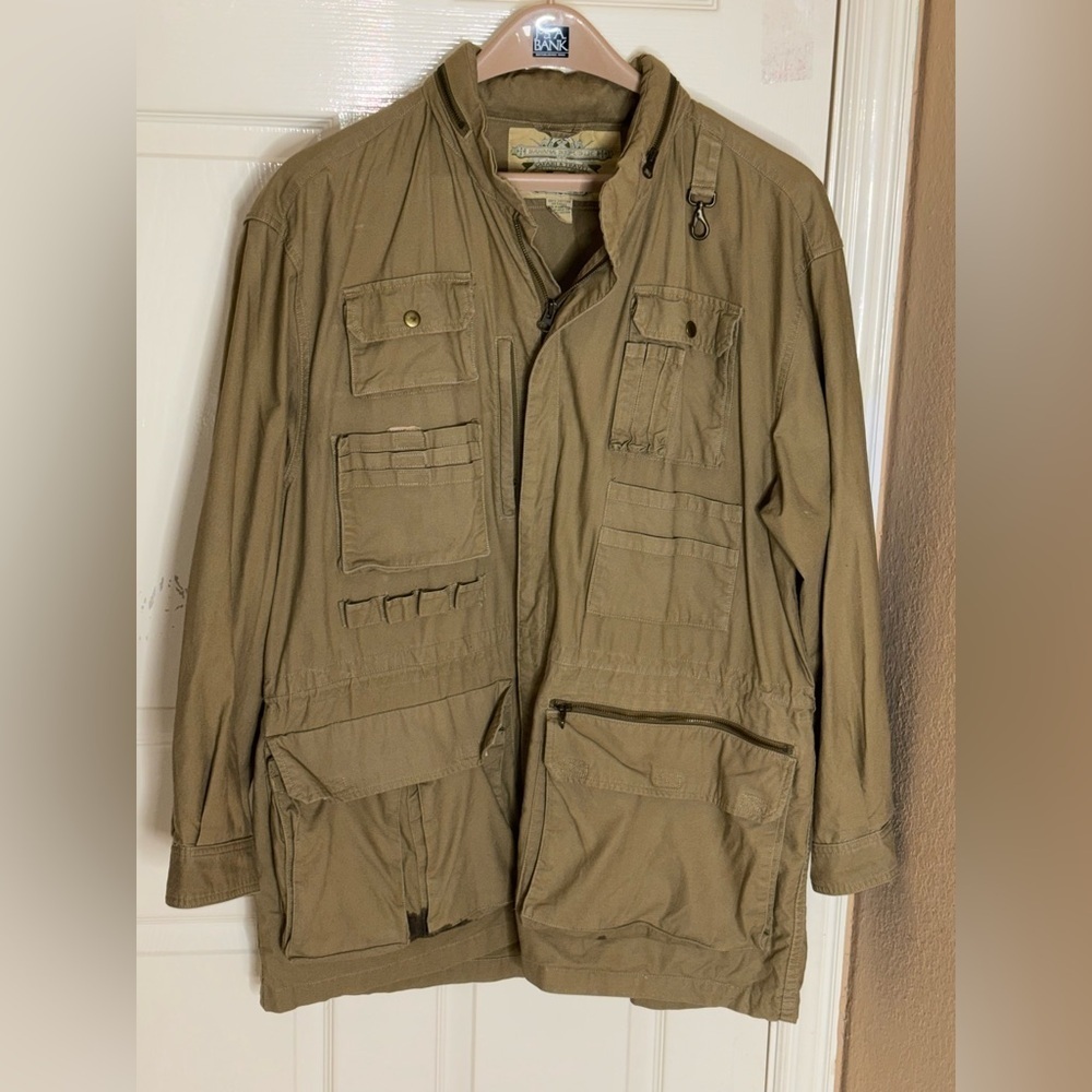 Vintage Banana Republic Safari Jacket Large Tan Photography Packable Hood​​​ - Picture 11 of 12